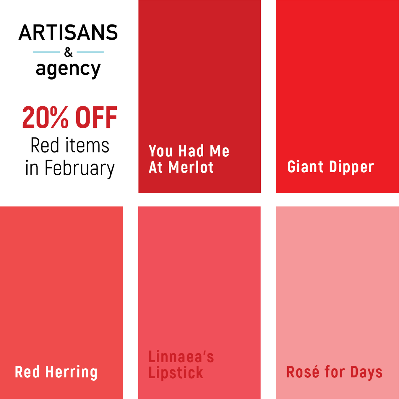 Save 20% February color is Red