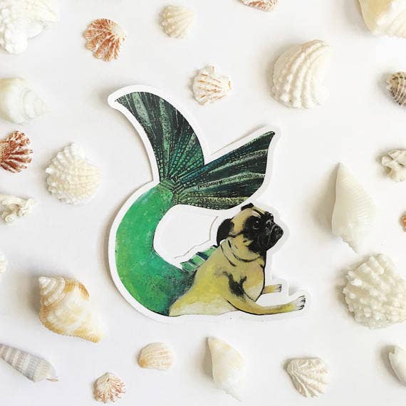 Dog mermaid vinyl sticker