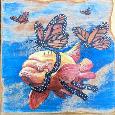 fish acrylic painting with butterflies