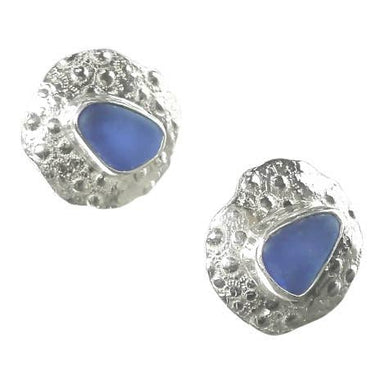 blue sea glass post earrings