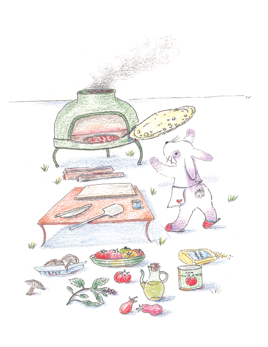 Bunny making pizza greeting card