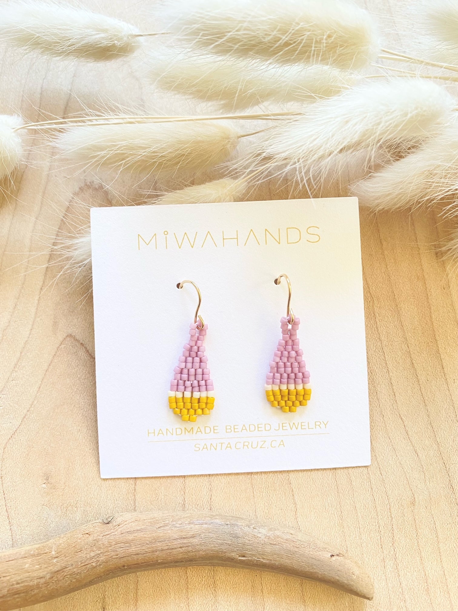 pink and yellow beaded earrings