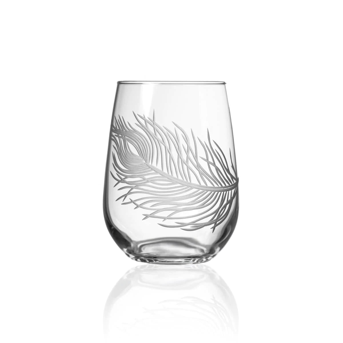 peacock feather all purpose stemless wine glass