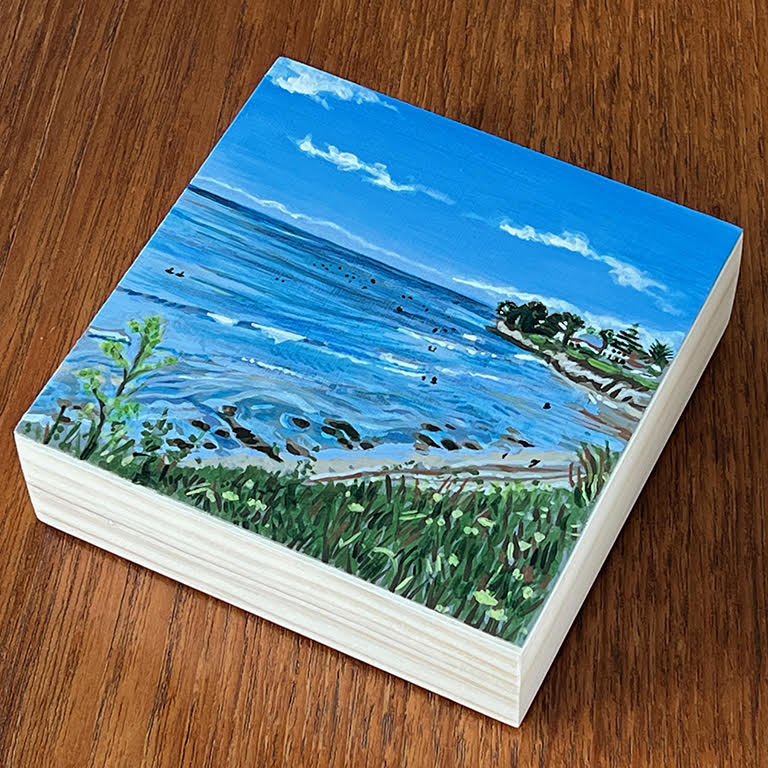 wood painting of waves