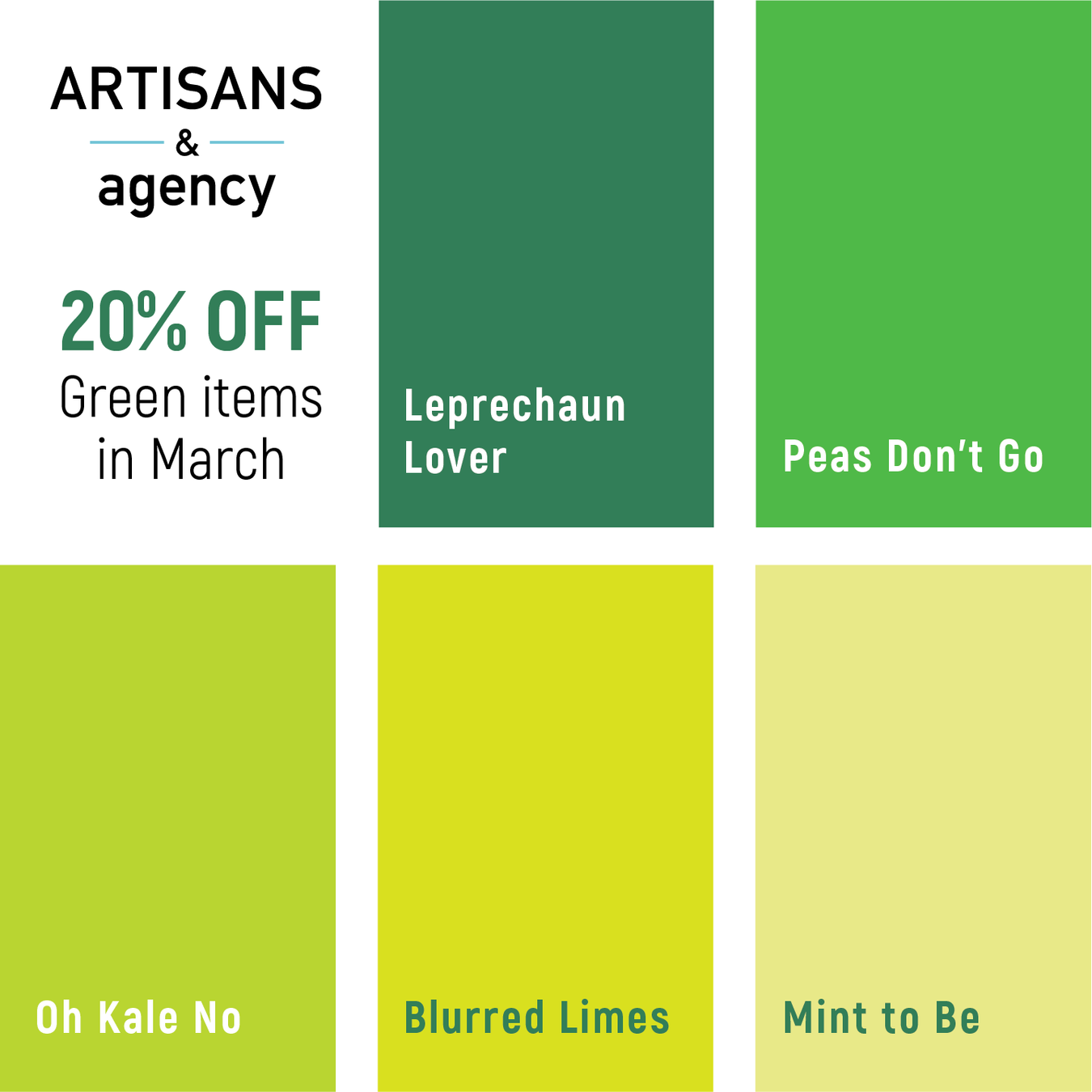 Save 20% March color is Green