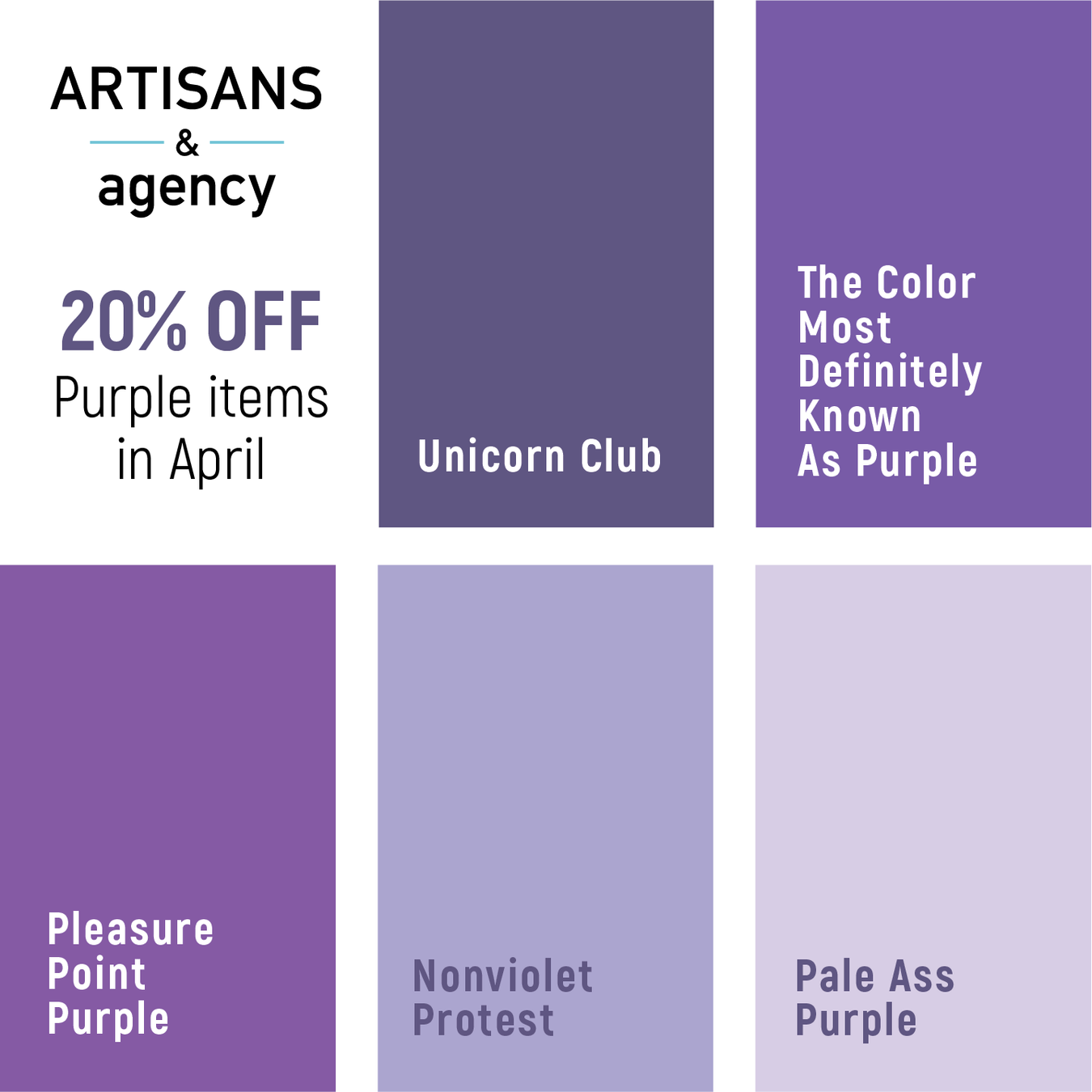 Save 20% April color is Purple