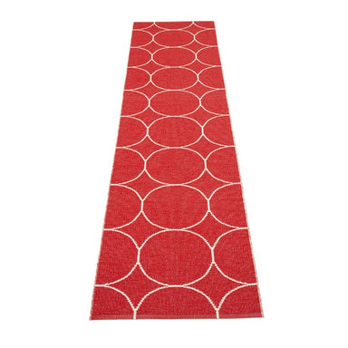 Woven runner with circles vanilla/red