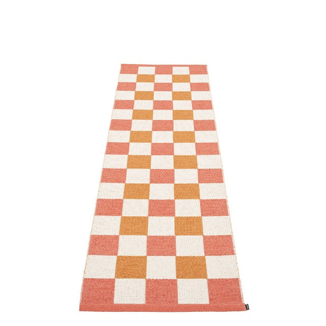 Checkered Woven rug Vanilla, orange & flamingo