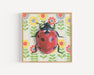 Ladybug White - Fine Art Print - Insect Illustration by Emily Uchytil, featuring a vibrant red ladybug on a floral patterned background.