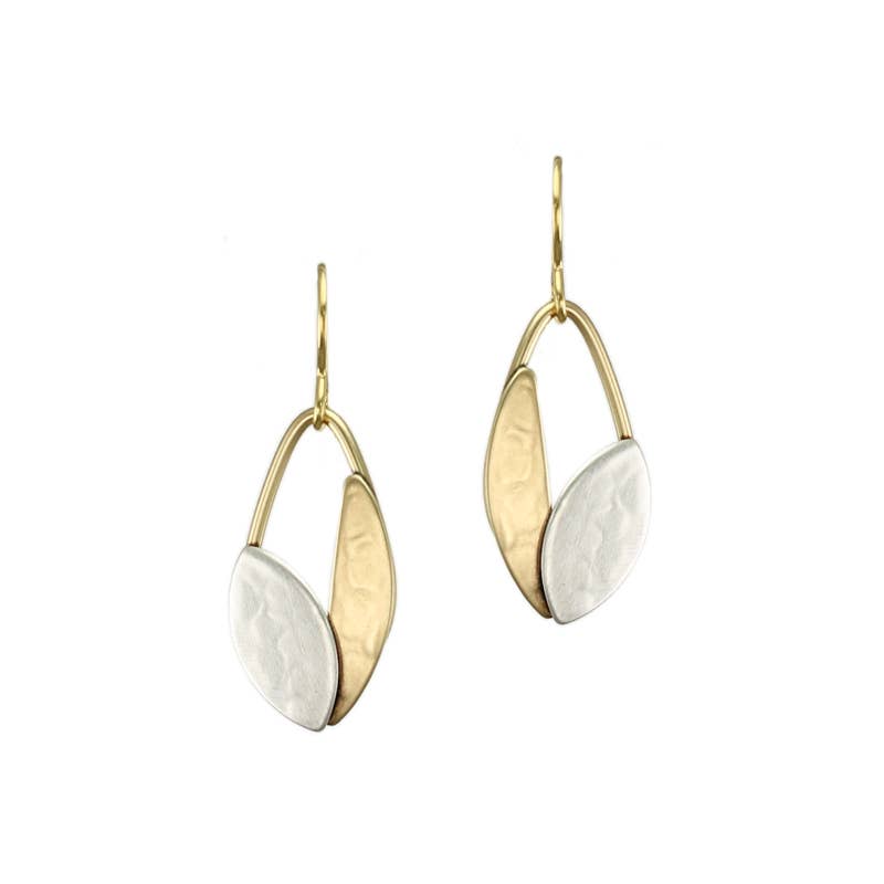 Small Leaves and Ring Wire Earring by Marjorie Baer, featuring a unique design with brass and silver elements, ideal for a nature-inspired look.