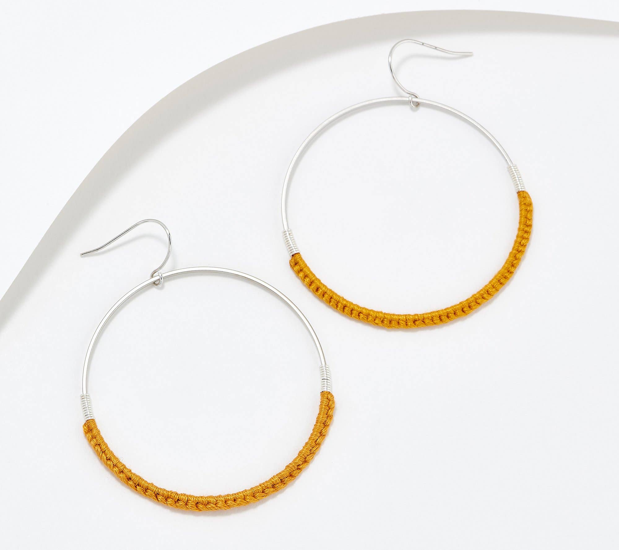 gold hoop orange macrame earrings