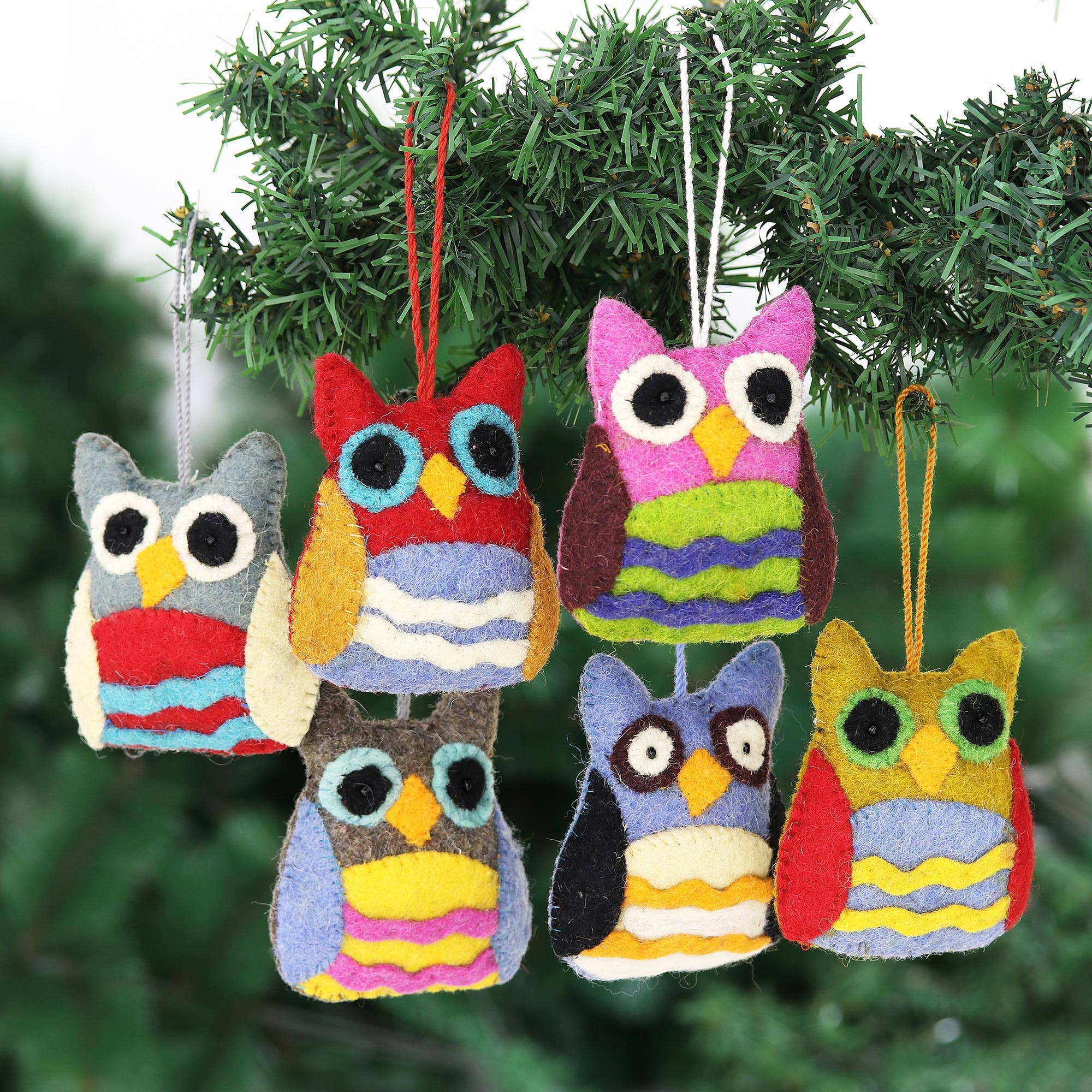 Novica Handmade Magical Owls Wool Felt Ornaments