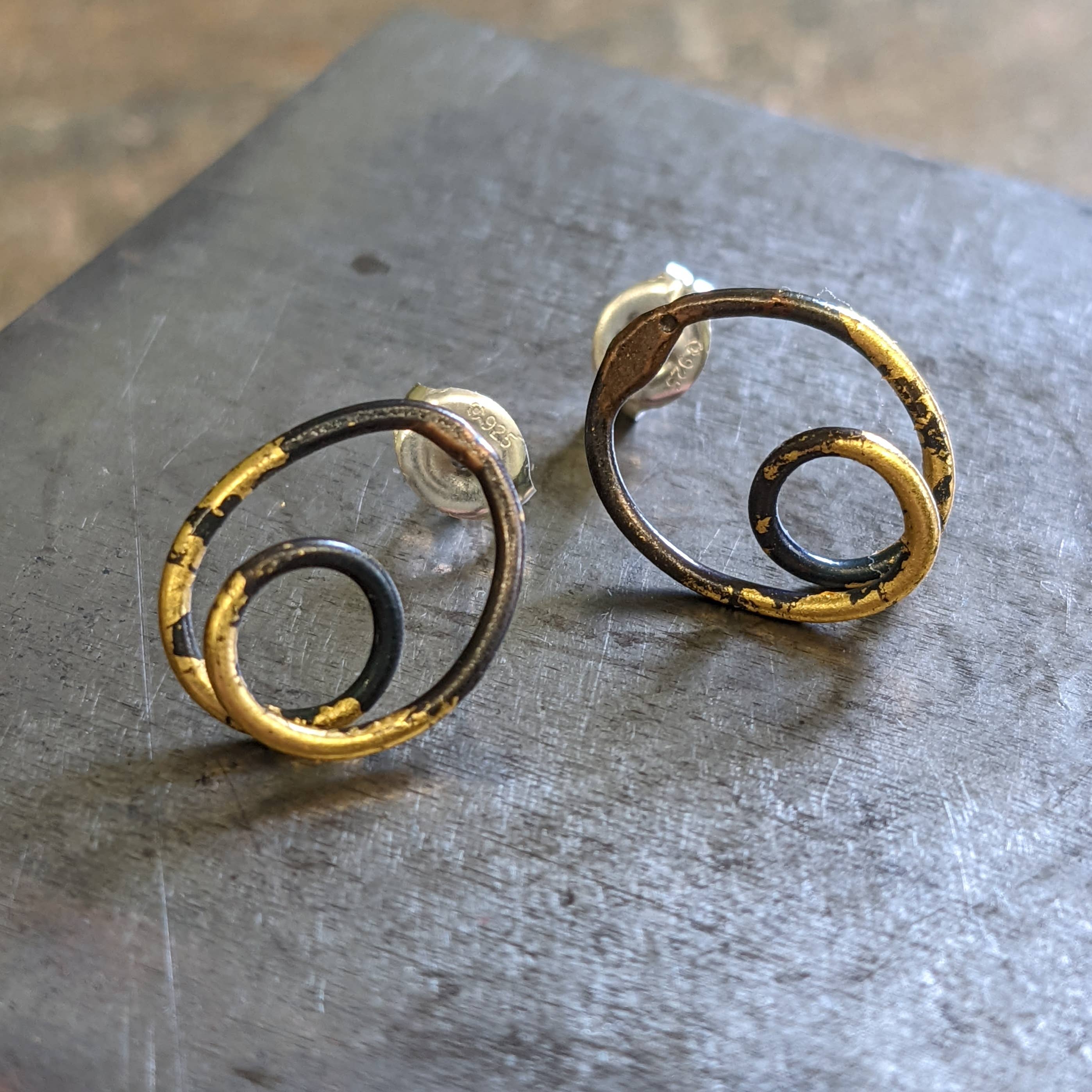 Steel & Gold Coil Earrings