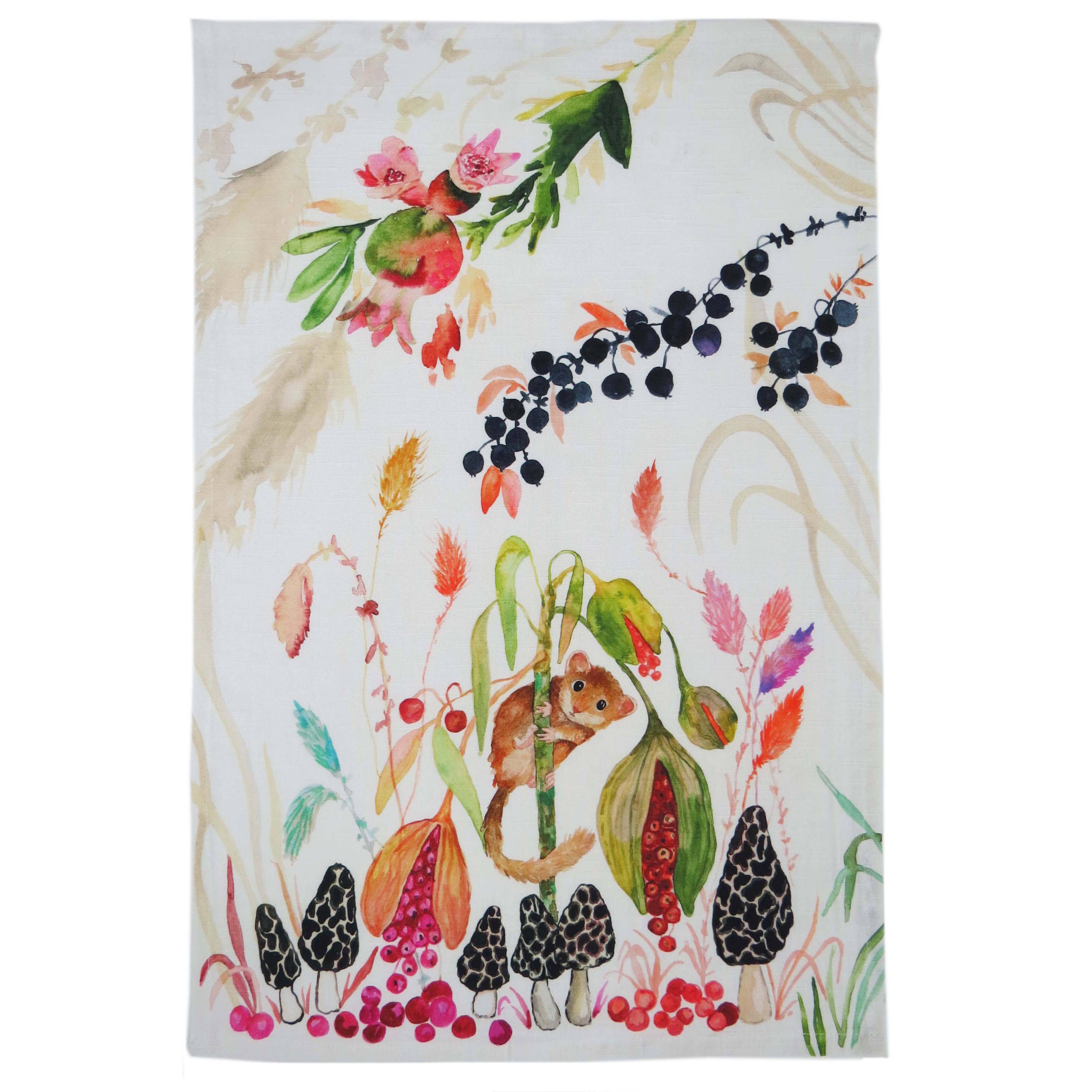 mouse watercolor tea towel