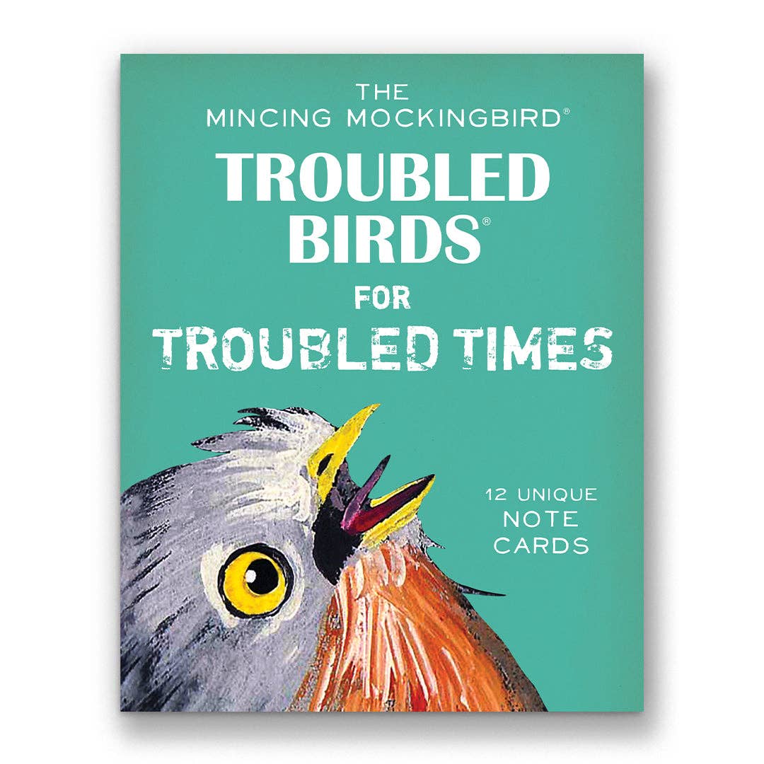 Troubled Birds for Troubled Times boxed bird greeting card set by Matt Adrian of The Mincing Mockingbird, set of 12