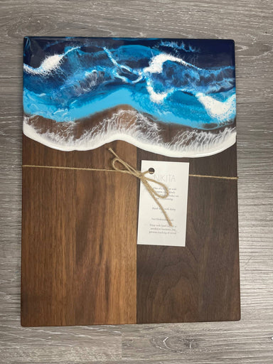 wood ArtResin rectangle cheese board ocean pattern