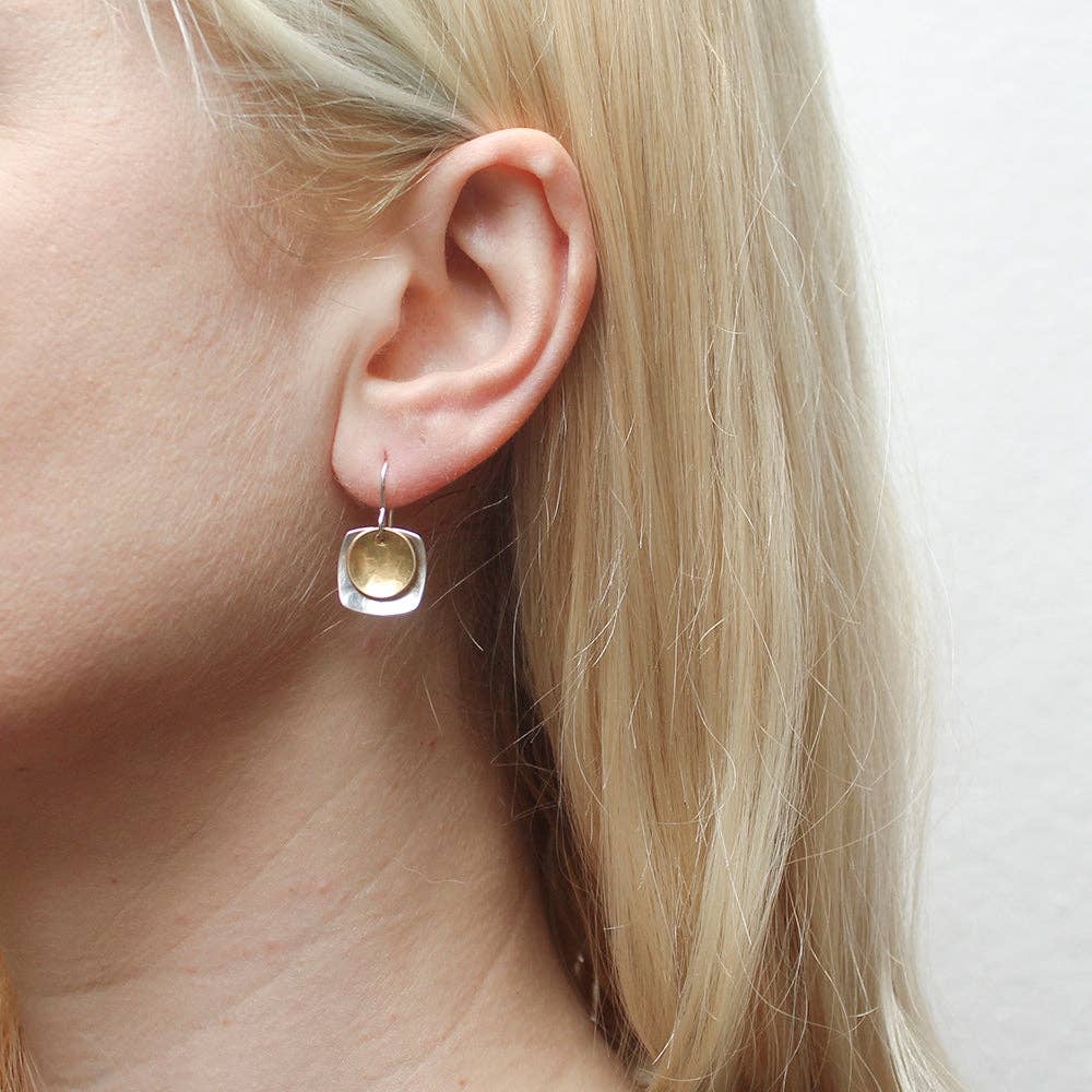 Small Dished Square and Disc Wire Earrings by Marjorie Baer, handcrafted jewelry made in California