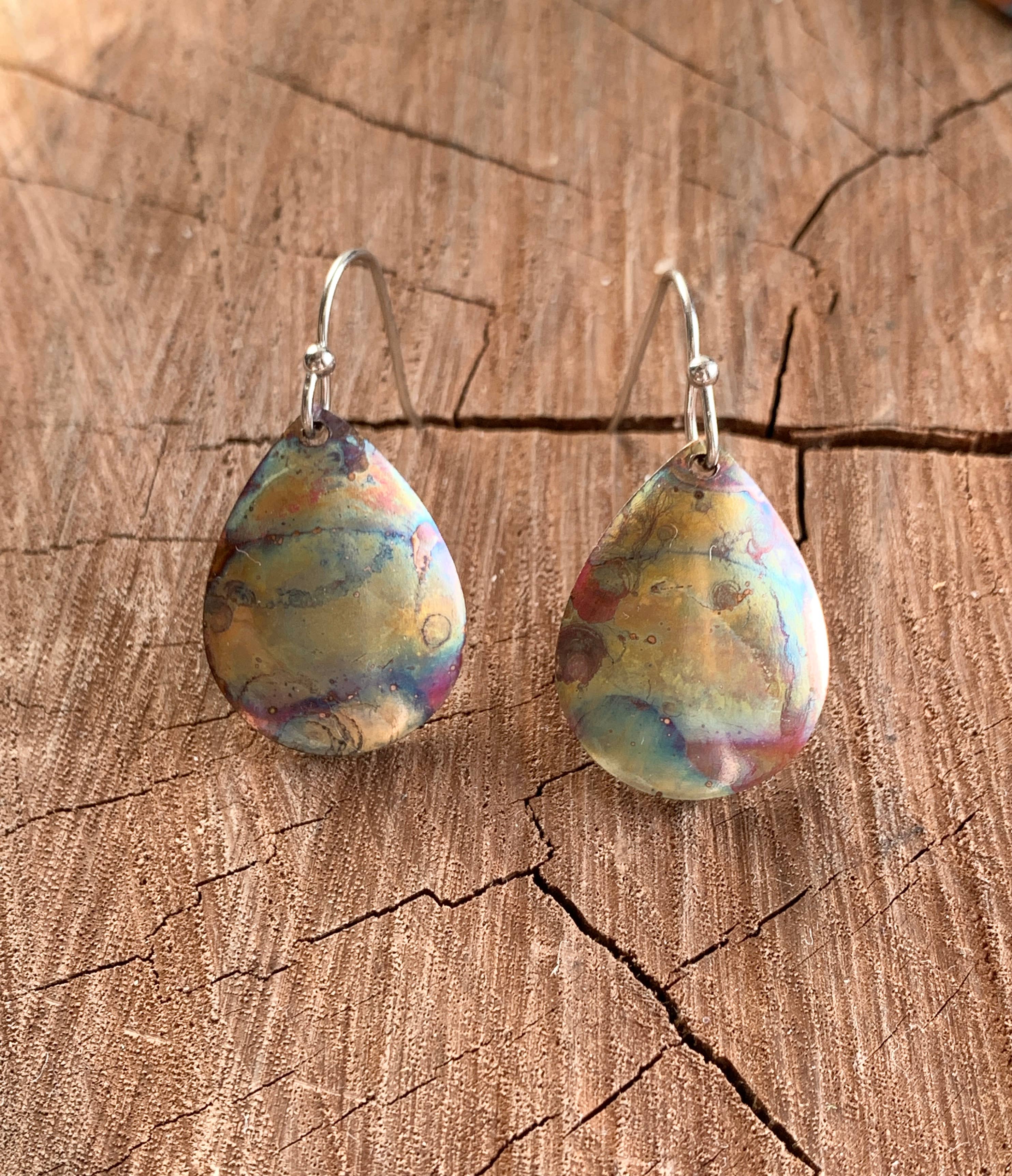 Small Teardrop Fire Painted Copper Earrings