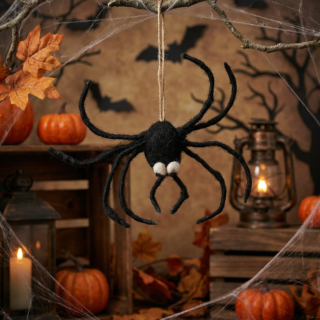 Handmade Felt Hanging Halloween Spider Decoration