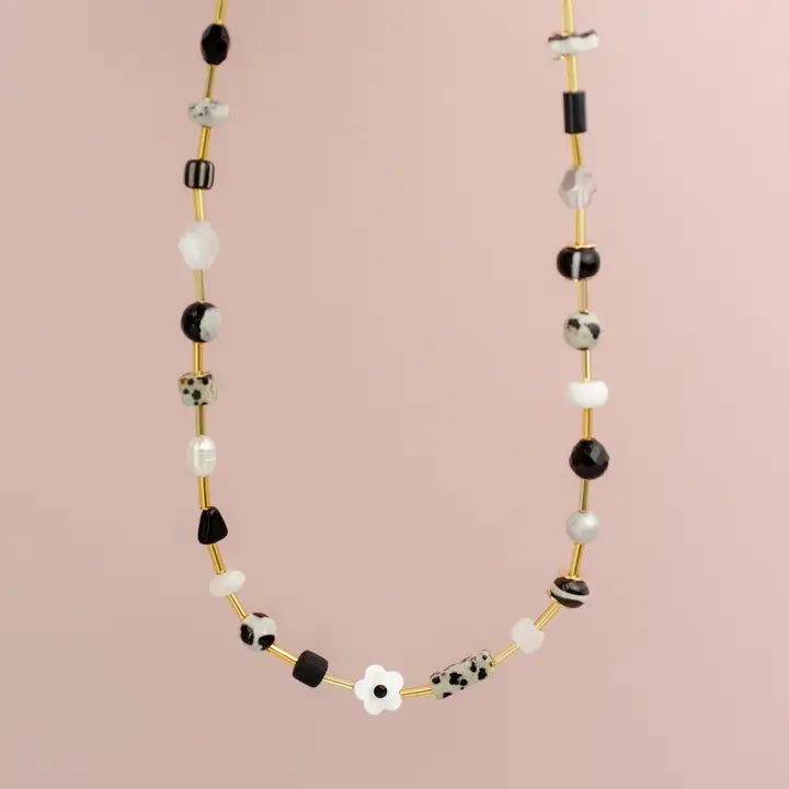 Black and White Beaded Gemstone necklace