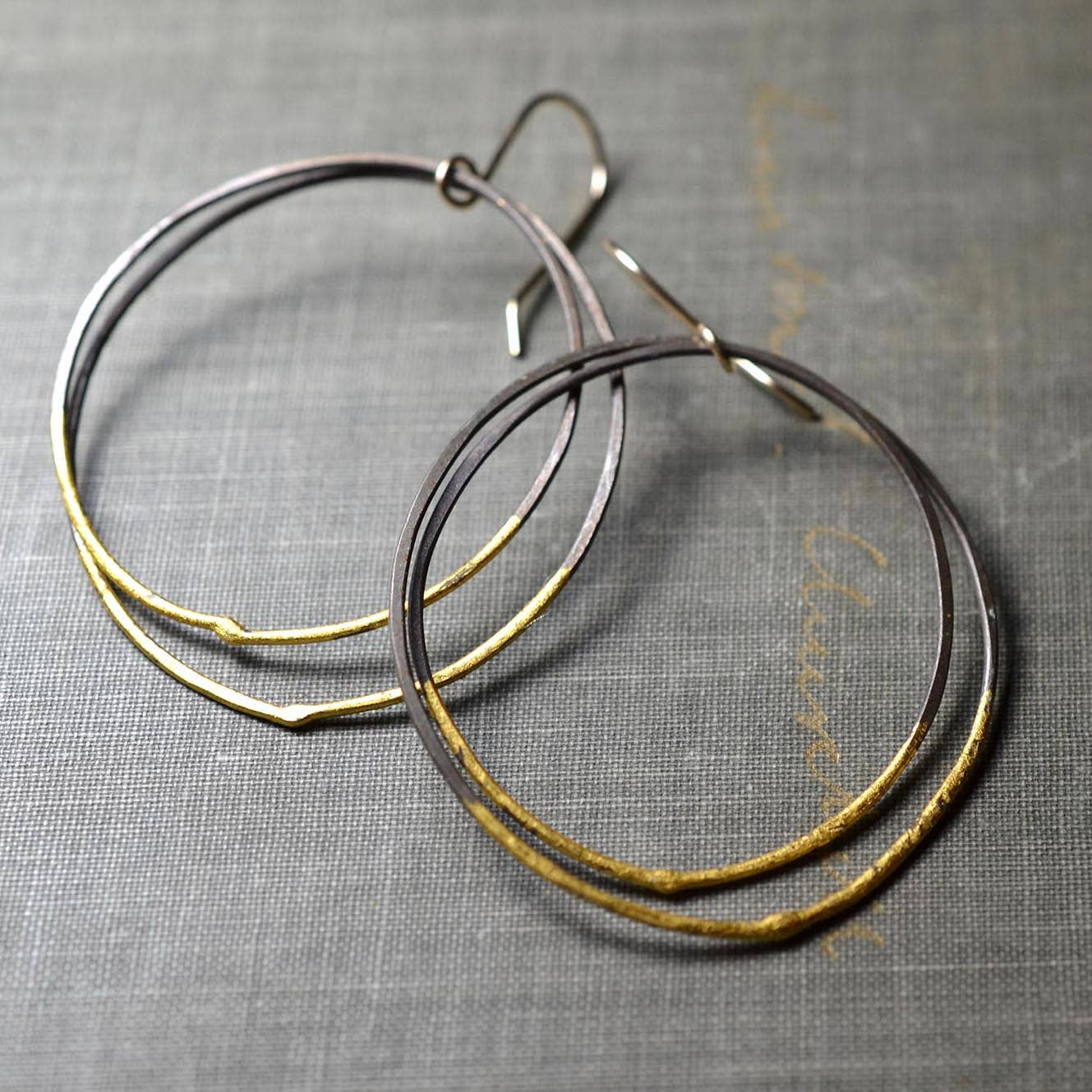Steel & Gold Double Hoops