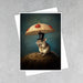 mouse with top hat under umbrella greeting card