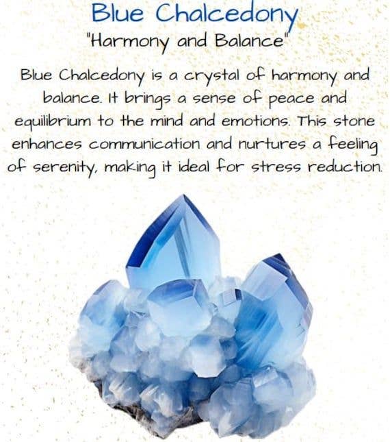 Illustrative image of blue chalcedony crystals, highlighting their properties of harmony and balance, relevant for the Sterling Silver Aqua Chalcedony Necklace by Whitelotus Design.