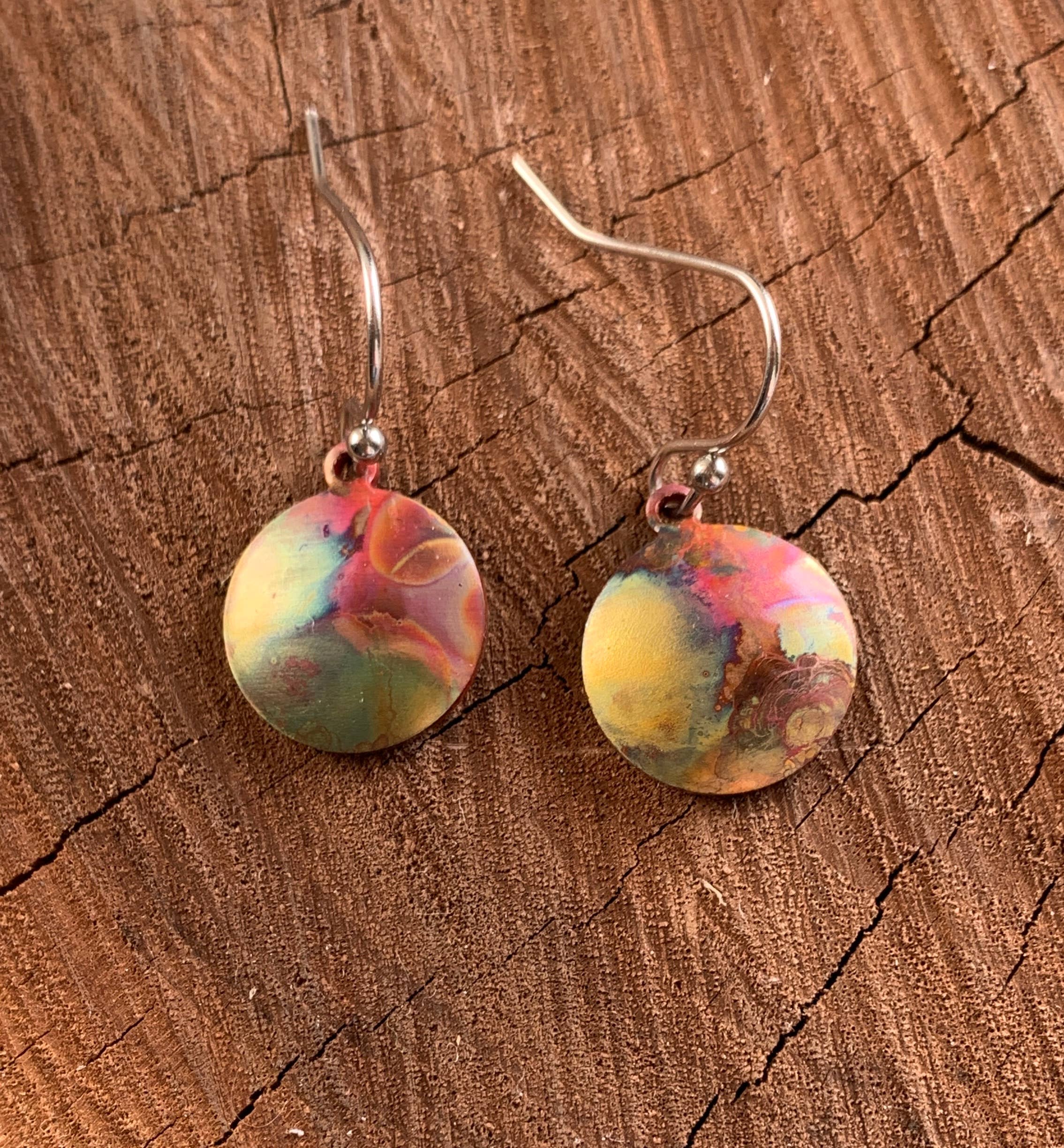 Small Round Fire Painted Copper Earrings