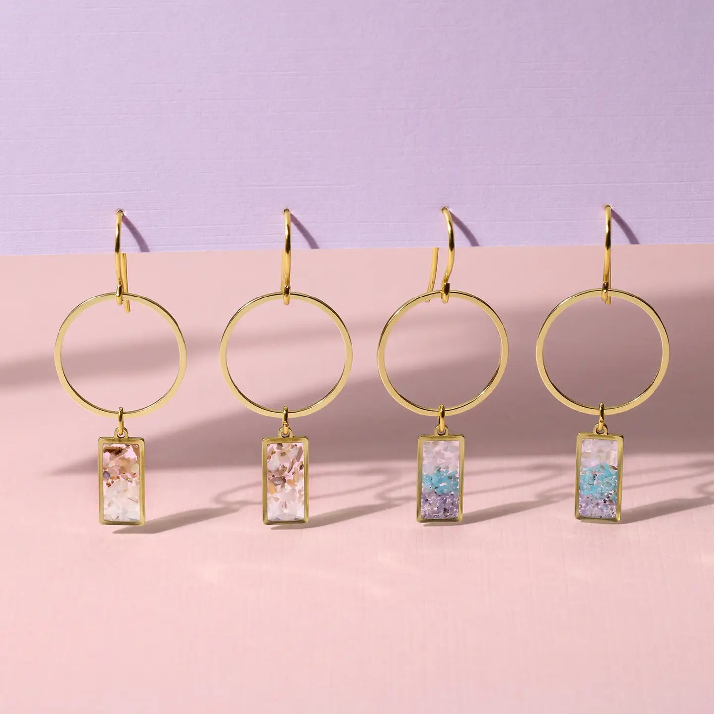 Color Drift Gradient Rectangle and Circle Drop Earrings
