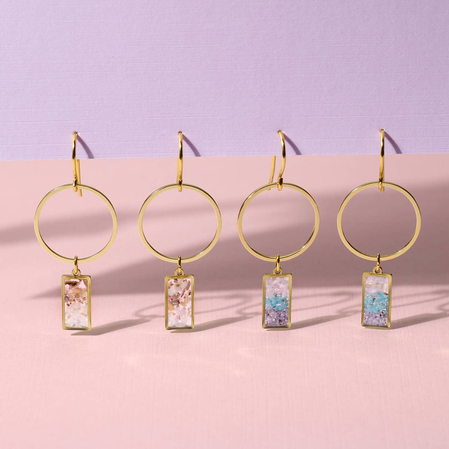 Color Drift Gradient Rectangle and Circle Drop Earrings: Blue