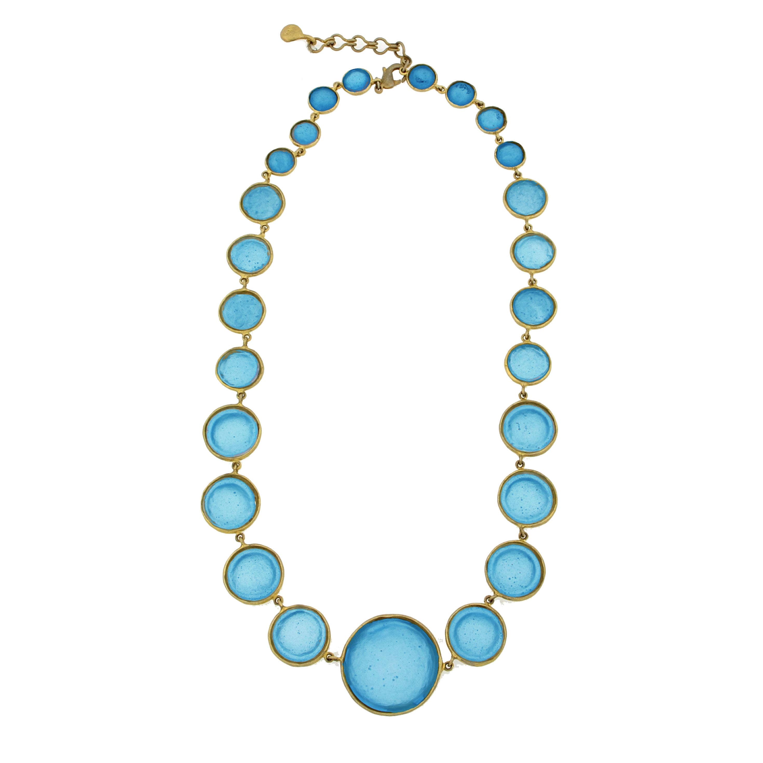 blue Bubble glass gold filled necklace