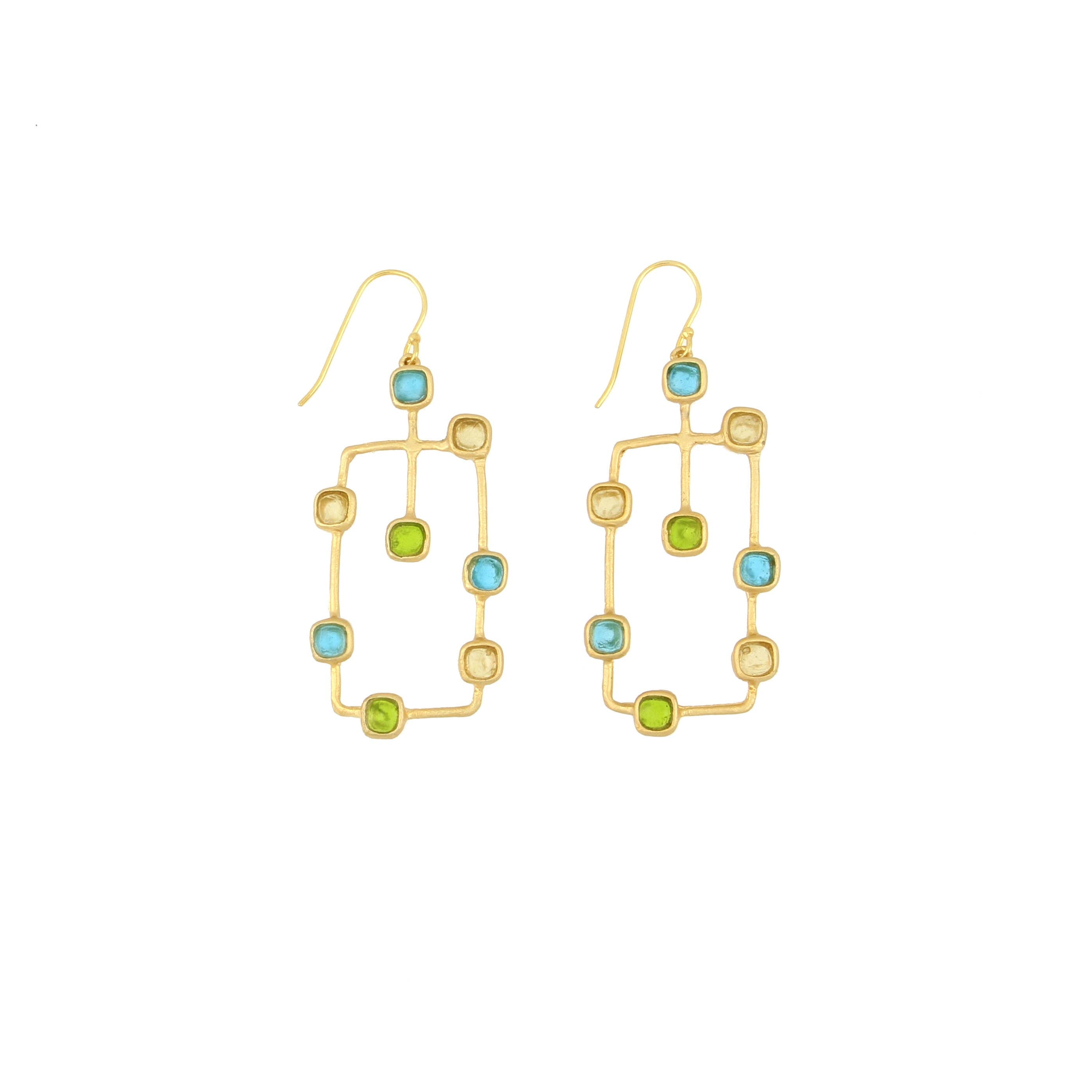 colored glass rectangle earrings