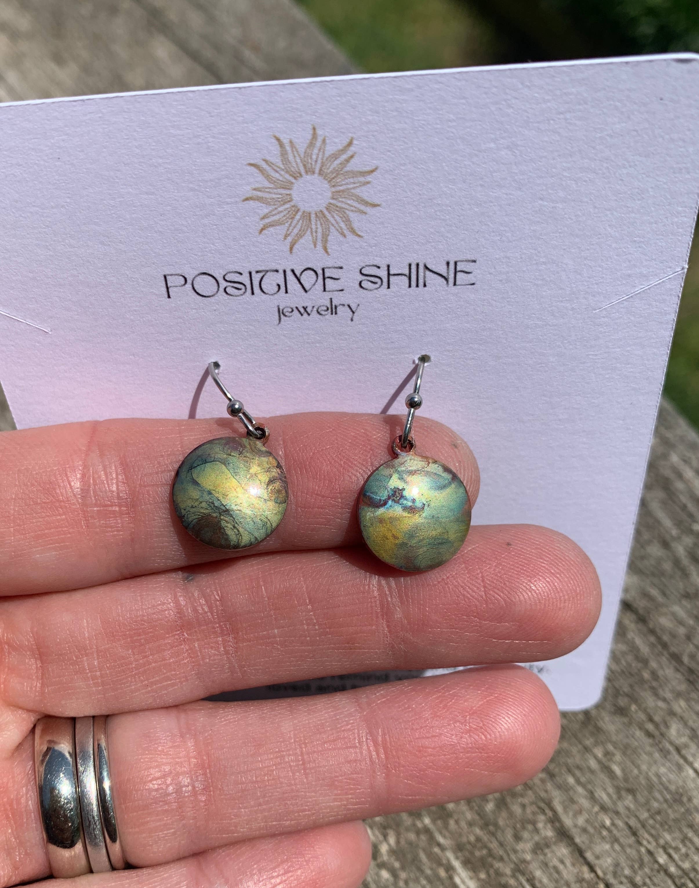 Small Round Fire Painted Copper Earrings