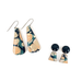 Stylish navy and pastel colors mid century modern long earrings with unique hand marbled patterns, crafted from laser cut wood and finished with UV-cured resin.