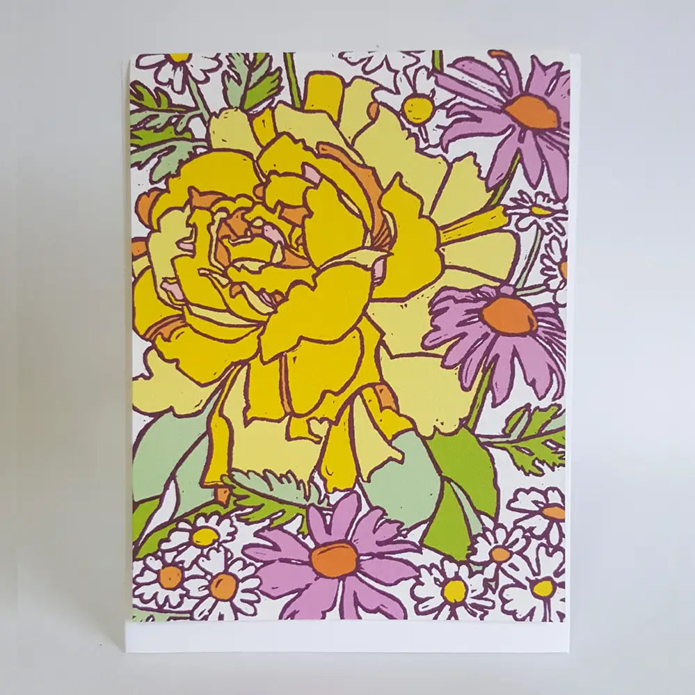 Little Green Card Collection - Hand-printed block art greeting card on luxe felt weave paper, perfect for sending heartfelt messages.