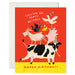 A vibrant birthday card depicting various party animals, including a cow and a pig, celebrating with party hats, featuring the text 'CALLING ALL PARTY ANIMALS!'. From the Karen Schipper Card Collection.