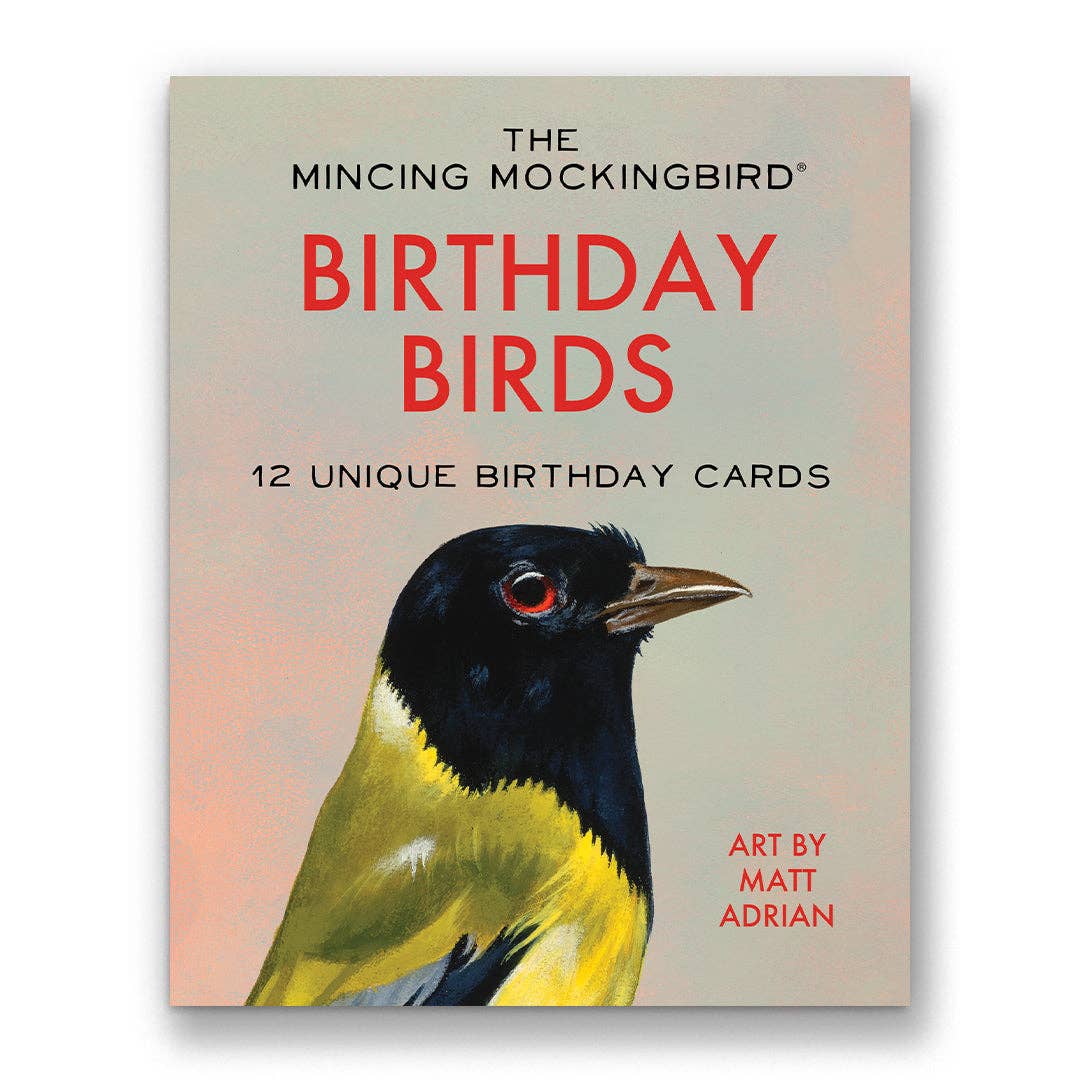 Birthday #2 boxed bird greeting card set by Matt Adrian of The Mincing Mockingbird, set of 12
