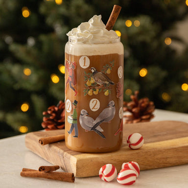 Christmas 12 days of Christmas glass can with bamboo lid