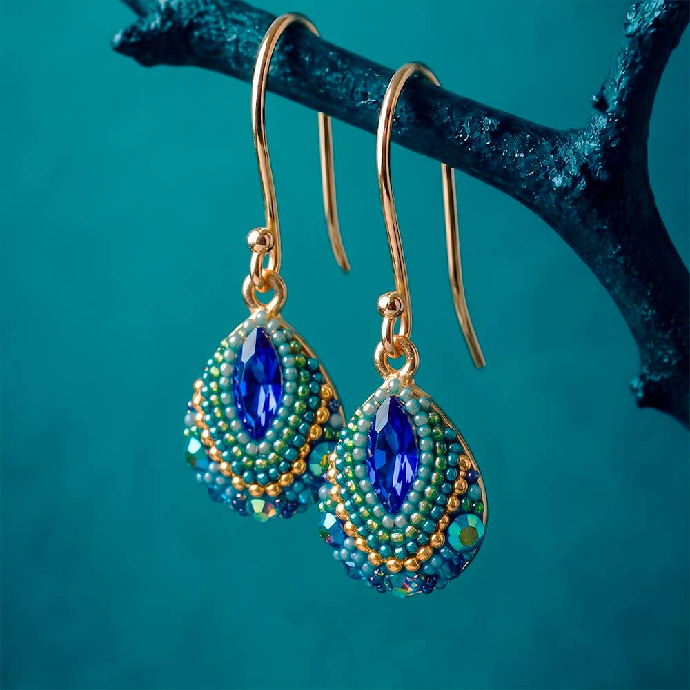 Stylish KE-8123 18K Gold Plate Crystal & Gold Petite Dew Drop Ear Earrings shining brilliantly, perfect for those who want their ears to feel as fancy as they look!
