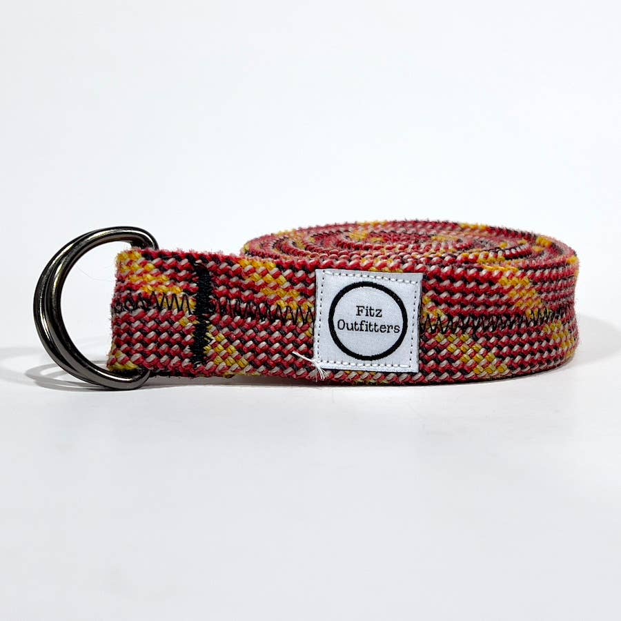Recycled climbing rope belt with metal buckle.