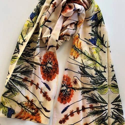 Wild Flowers cotton scarf by Nina J, limited-edition wearable art inspired by nature