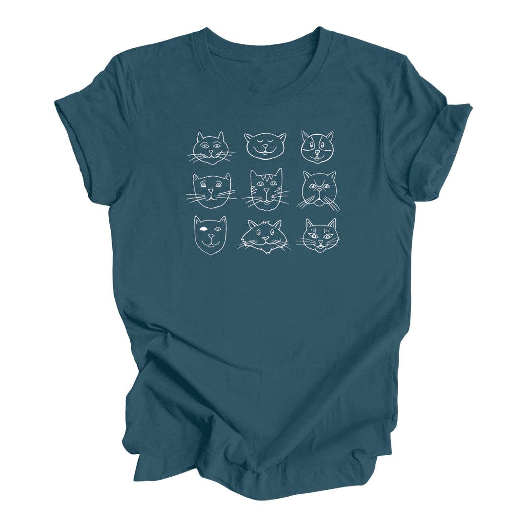 Cat Faces T-Shirt — Hand-Illustrated Unisex Graphic Tee