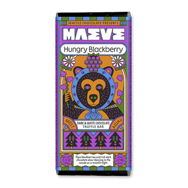 Seattle Chocolates Maeve Truffle Bars - Assorted Flavors with a delightful Hungry Blackberry filling, featuring rich dark chocolate and organic blackberry powder.