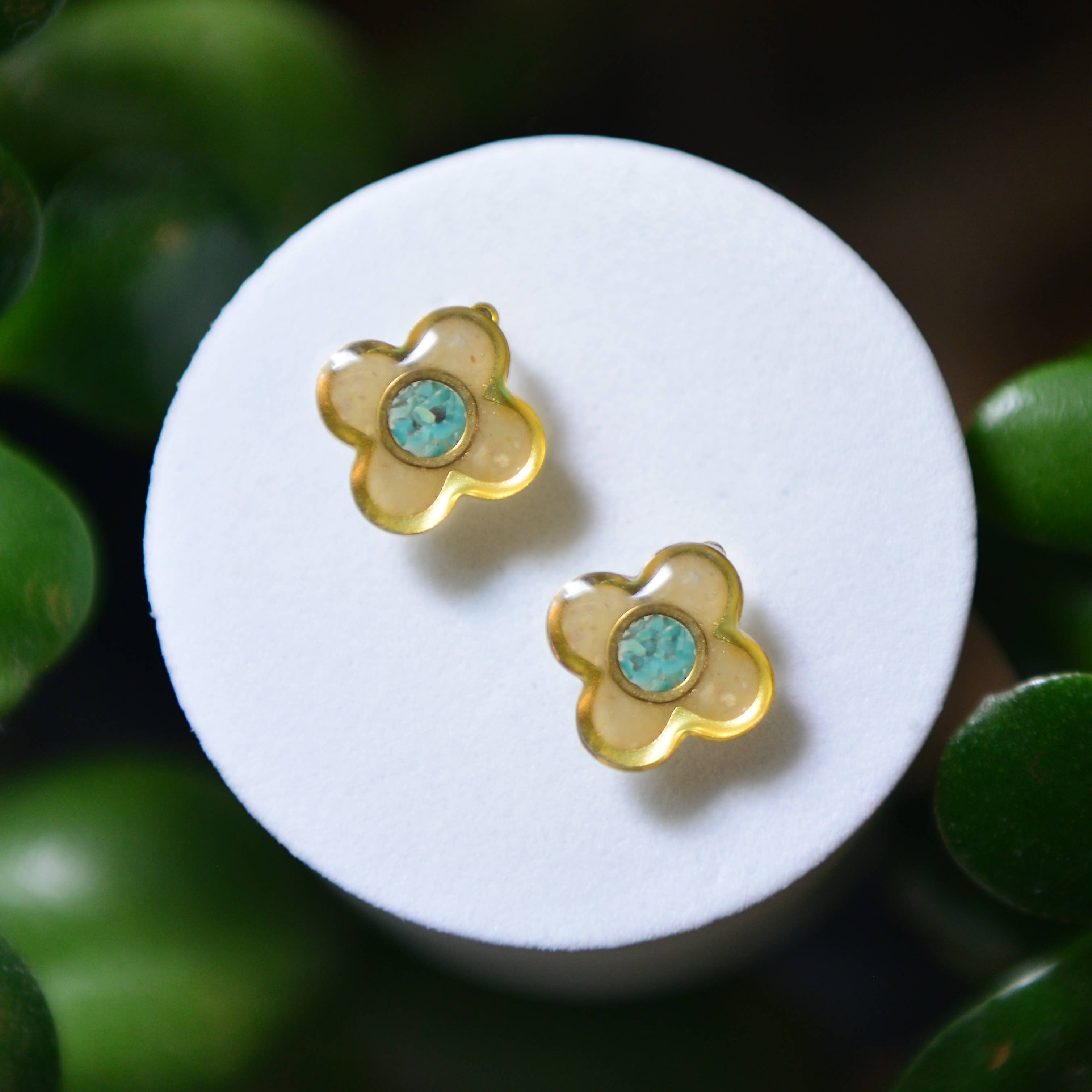 The Bloom Earrings, crushed stone and resin flower studs