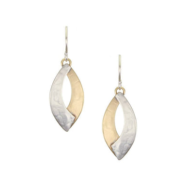 Small Overlap Swoops Wire Earring featuring elegant two layered hammered brass and silver design, delicate wire backing, ideal for casual and formal wear.