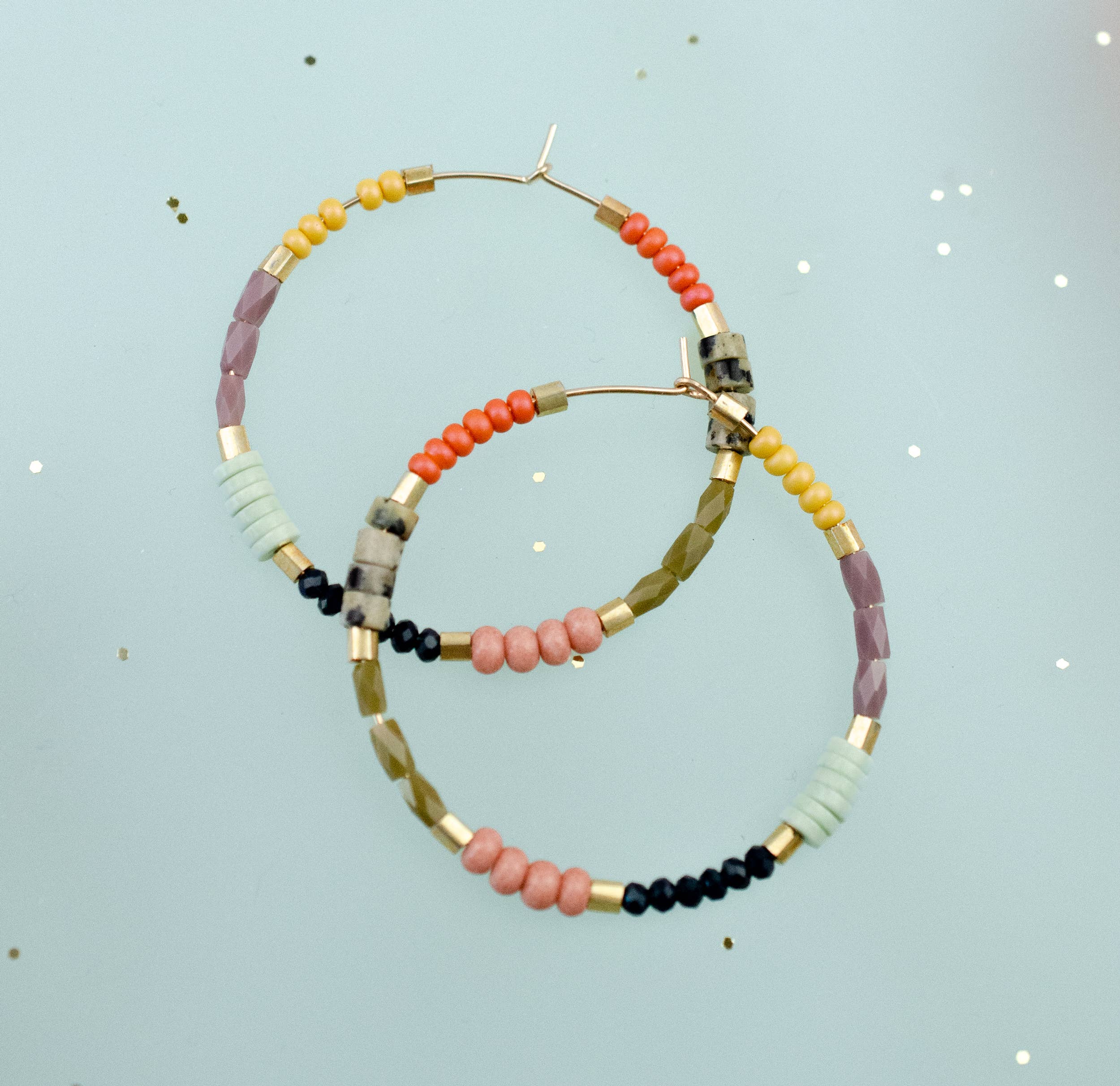 Colorful beaded Gold hoop earrings