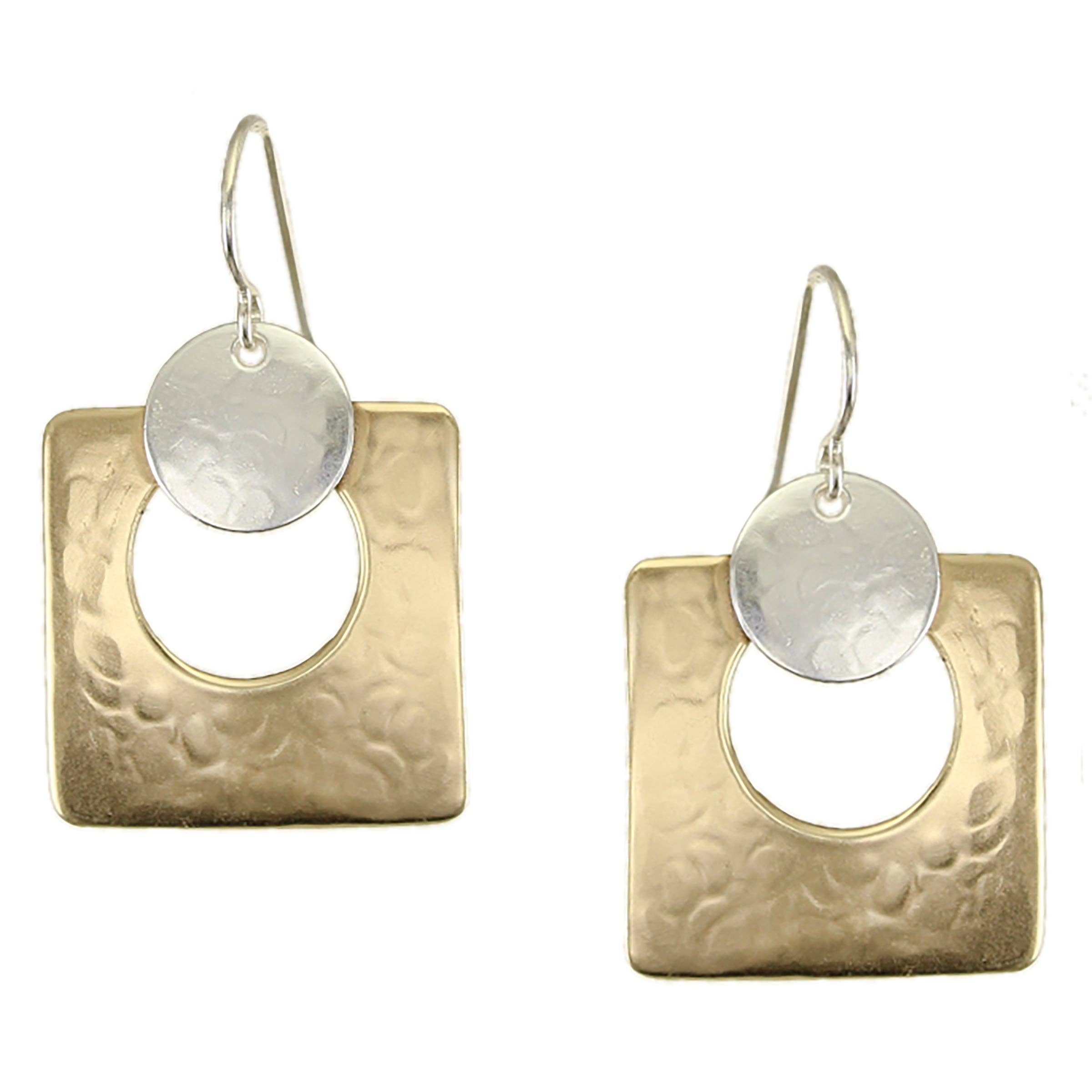 Medium Disc with Cutout Square Wire Earrings by Marjorie Baer, handcrafted jewelry made in California