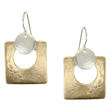 Medium Disc with Cutout Square Wire Earrings by Marjorie Baer, handcrafted jewelry made in California