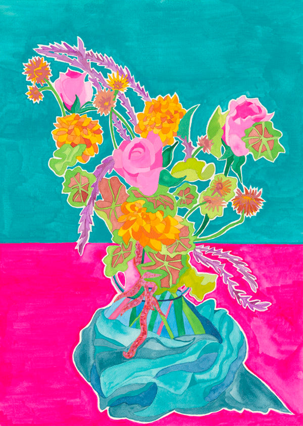 floral card in vase blank greeting card