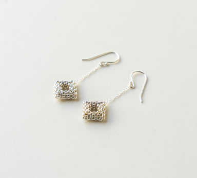 silver beaded square drop earrings